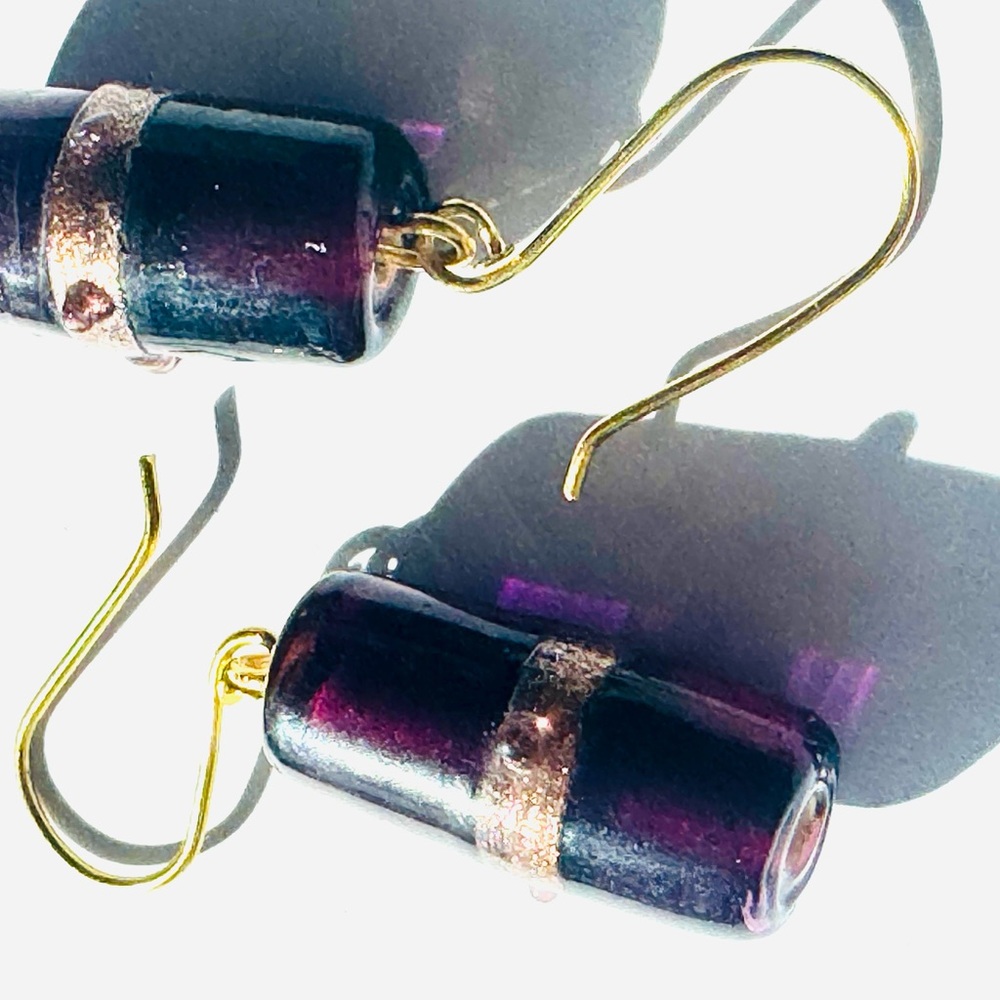 Deep Purple and Gold Dust Earrings - Handmade Beads - one of a kind - NWT